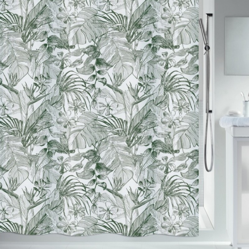 Cortina de ducha Poliéster TROPIC 180x200cm  verde y blanco Spirella