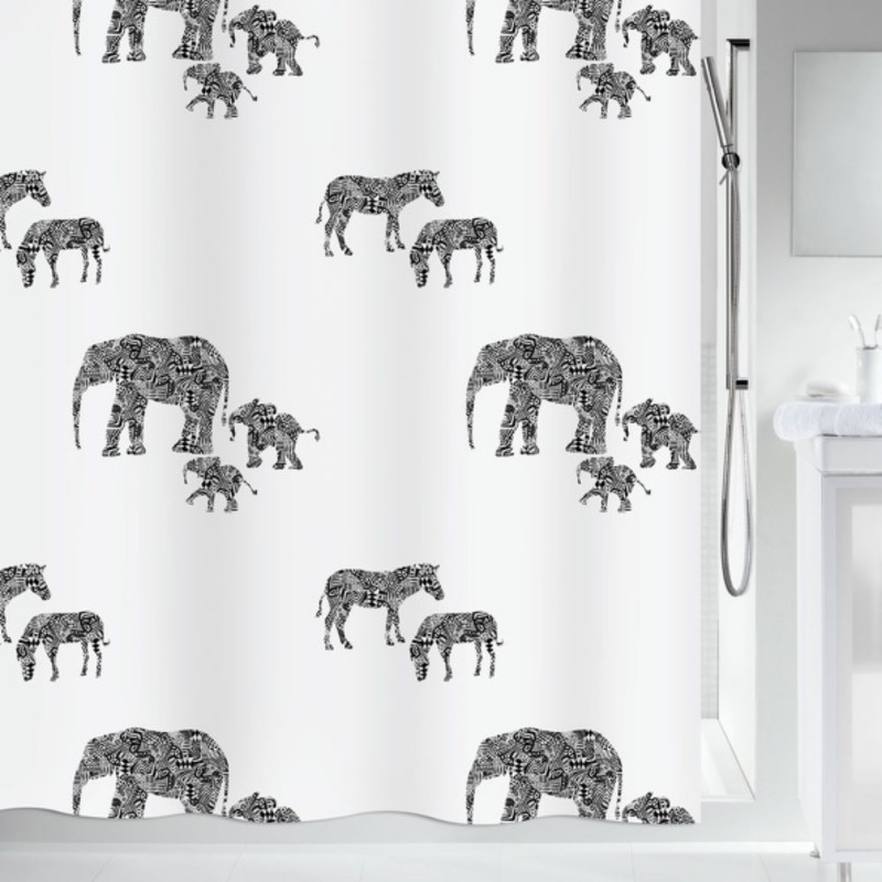 Tenda da doccia in poliestere SERENGETI 180x200cm Spirella in bianco e nero