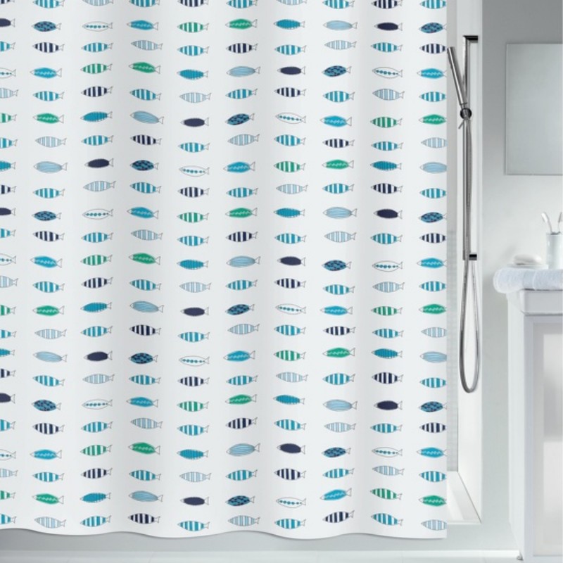 spirella Rideau de douche Polyester SANTARINA 180x200cm Bleu & Blanc Spirella