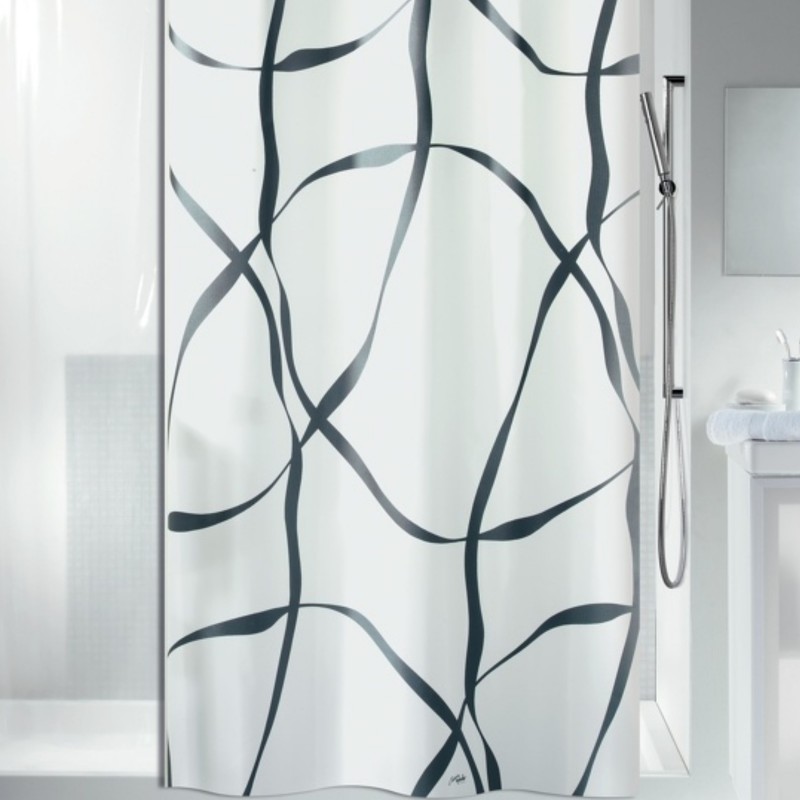 Tenda da doccia in poliestere RIBBON 180x180cm Spirella effetto perla bianco e nero