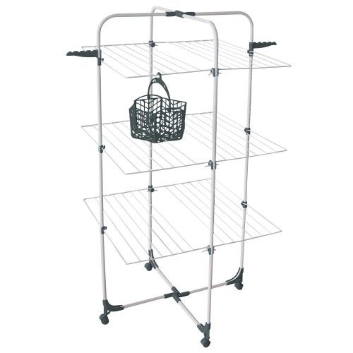 MSV Tower 3 Tier 30M Clothes Drying Rack with Wheels Steel White with Accessories