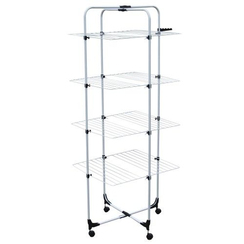 MSV Tower 4 Tier Clothes Drying Rack with Wheels 40M White Steel