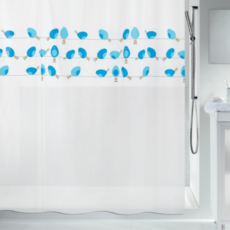 Cortina de ducha PEVA BIRDY 180x200cm Azul y Blanco Spirella