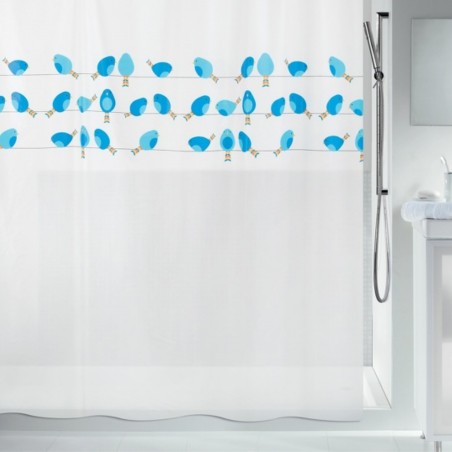 Rideau de douche PEVA BIRDY 180x200cm Bleu & Blanc Spirella