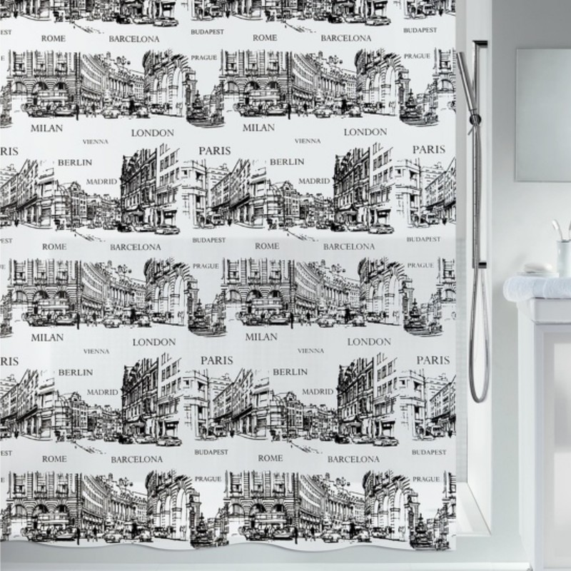 Cortina de ducha PEVA PLACES 180x200cm Blanco y Negro Spirella