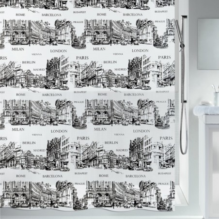 Rideau de douche PEVA PLACES 180x200cm Noir & Blanc Spirella