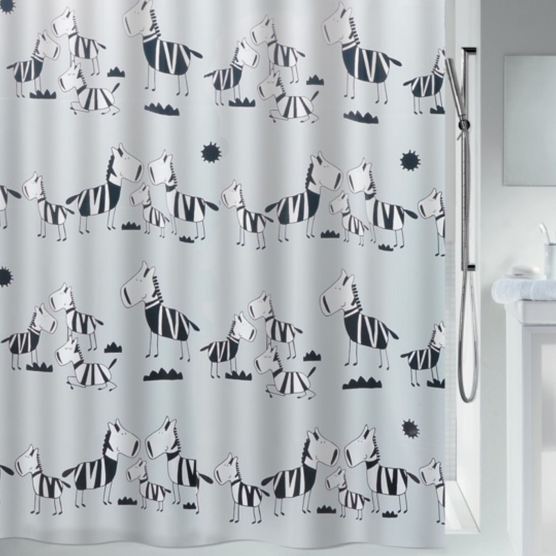 Cortina de ducha de poliéster ZEBI NEGRO 180x200 cm Patrón de cebras Spirella