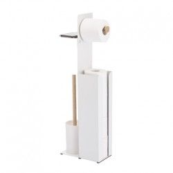 Porte Rouleau papier Wc sur Pied Acier & Bambou YONI Noir Mat