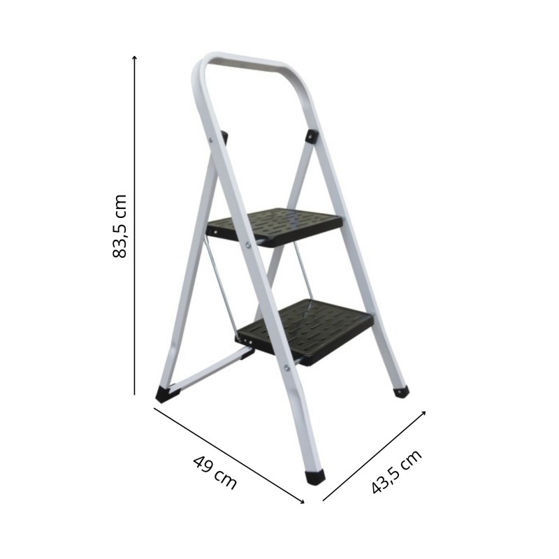 Escalera de tijera de acero plegable de 2 peldaños máx. 150 kg (49 x 43,5 x 83,5 cm) MSV