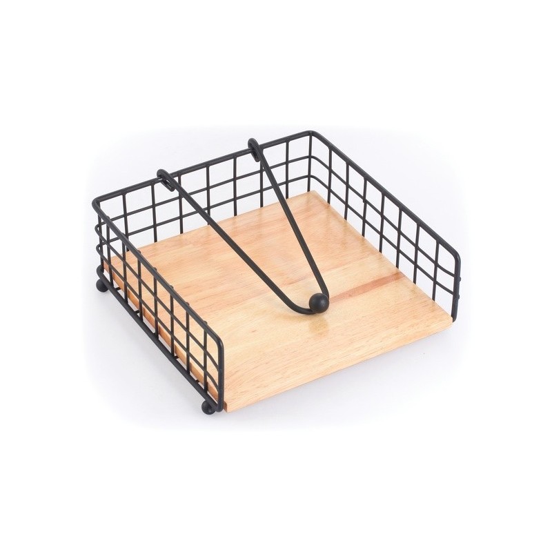 Toallero de mesa con barra de sujeción Diseño industrial Madera y acero ELIE Negro mate MSV