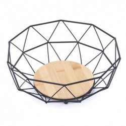 MSV Corbeille à fruits Design industriel Bois & Acier ELIE Noir mat