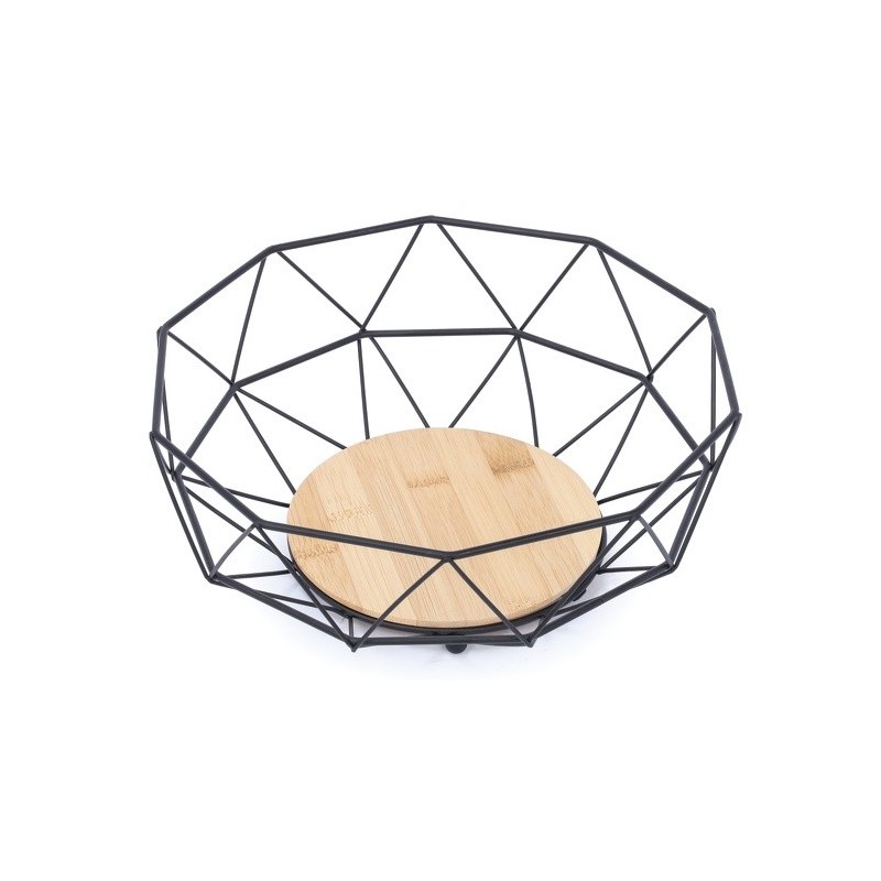Cesto di frutta Design industriale Legno e acciaio ELIE Nero opaco MSV
