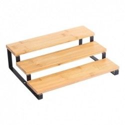 MSV Etagère à épices 3 niveaux Design industriel Bambou & Acier ELIE Noir mat