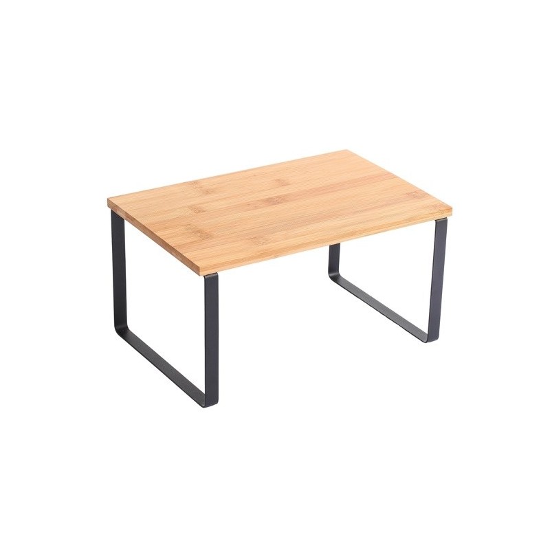 Estante de soporte de cocina independiente Diseño industrial Bambú y Acero ELIE Negro mate MSV