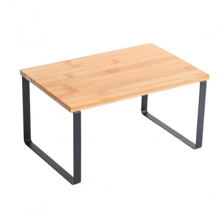Estante de soporte de cocina independiente Diseño industrial Bambú y Acero ELIE Negro mate MSV