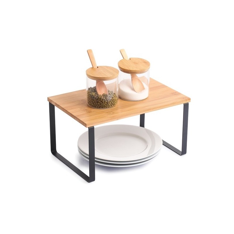 Estante de soporte de cocina independiente Diseño industrial Bambú y Acero ELIE Negro mate MSV
