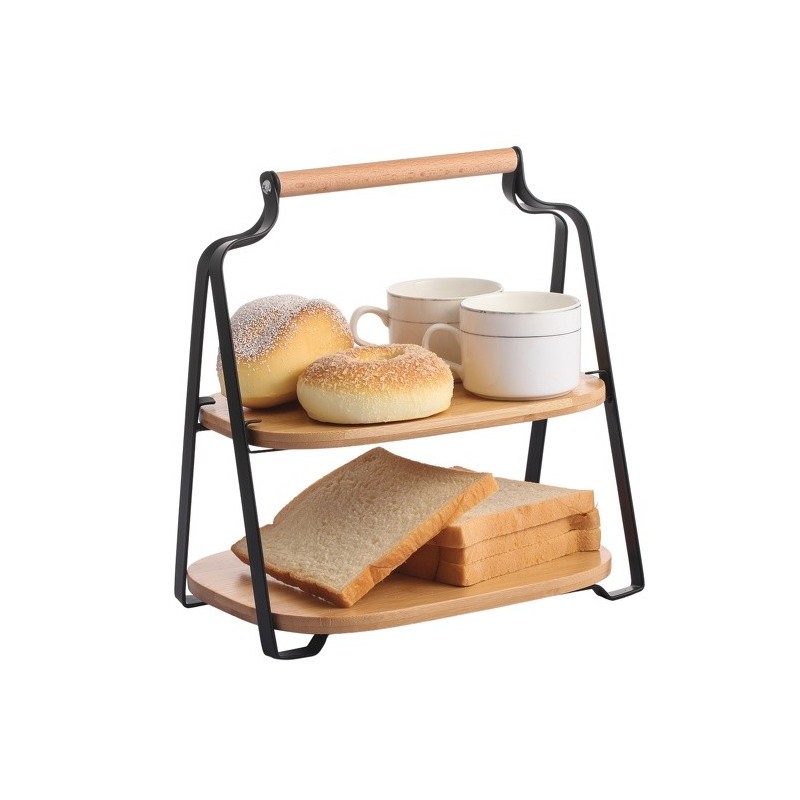 Etagère de cuisine à  poser Design industriel Bambou & Acier ELIE Noir mat MSV