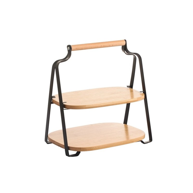 Etagère de cuisine à  poser Design industriel Bambou & Acier ELIE Noir mat MSV