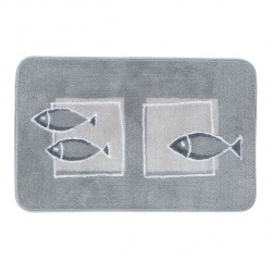 Tapis de bain Polyester ANDROS 55x85cm motif poisson Gris Spirella