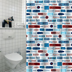 Cortina de ducha Poliéster ETIQUETAS 180x200cm CALIDAD PREMIUM Multicolor MSV