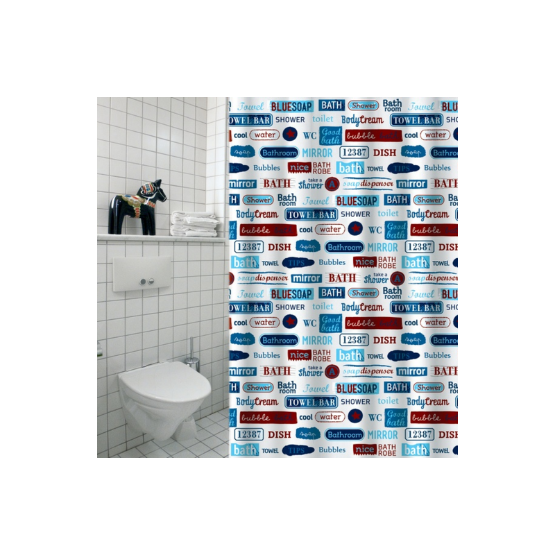 Polyester Shower curtain LABELS 180x200cm PREMIUM QUALITY Multicolor MSV