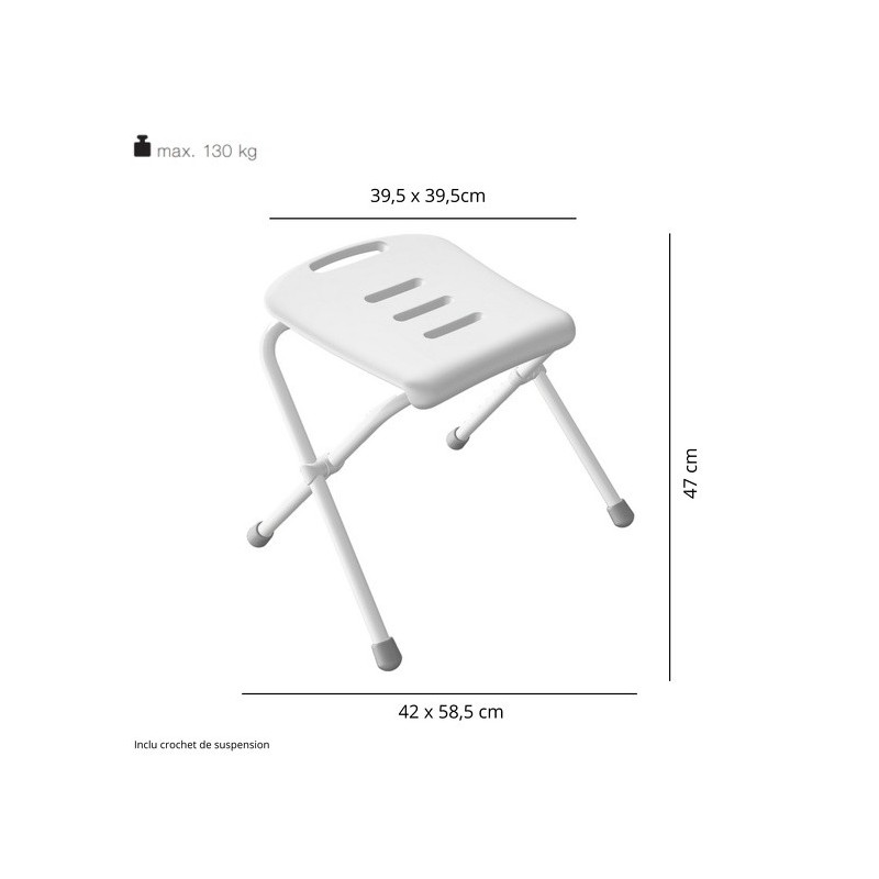 Tabouret de douche pliable Blanc - Max 130kg Spirella