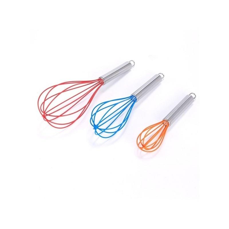 Set of 3 stainless steel kitchen whisks Red, Blue & Orange MSV