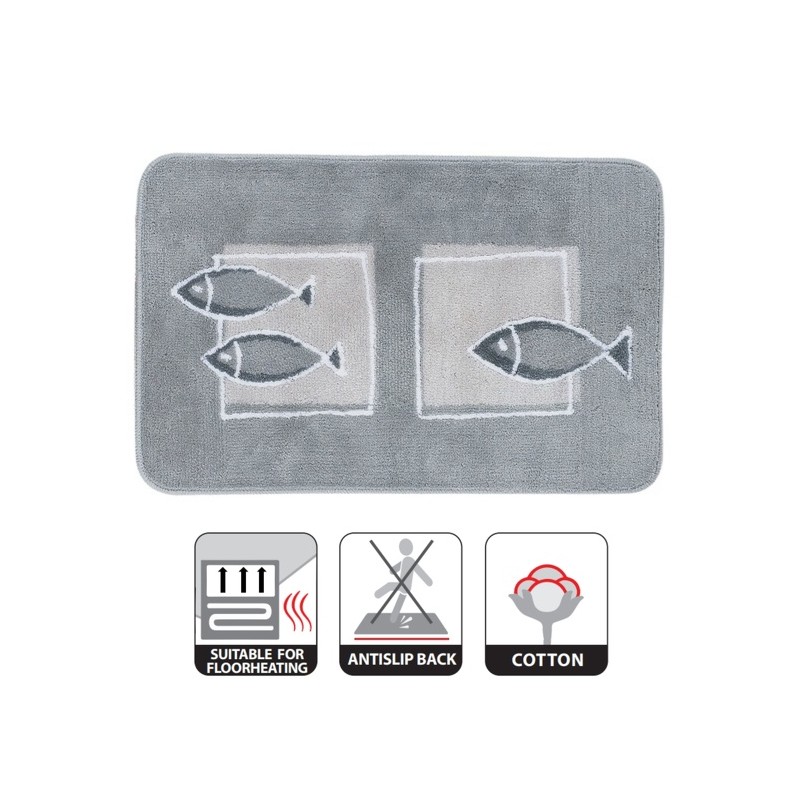 Tappetino da bagno in poliestere ANDROS 55x85 cm modello pesce Spirella Grigio