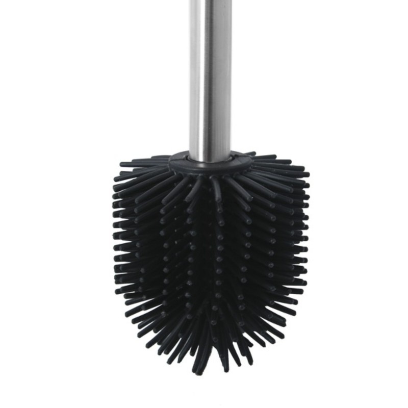 Toilet brush with steel & bamboo holder ADONIS Matte white - Resistant silicone bristles Spirella