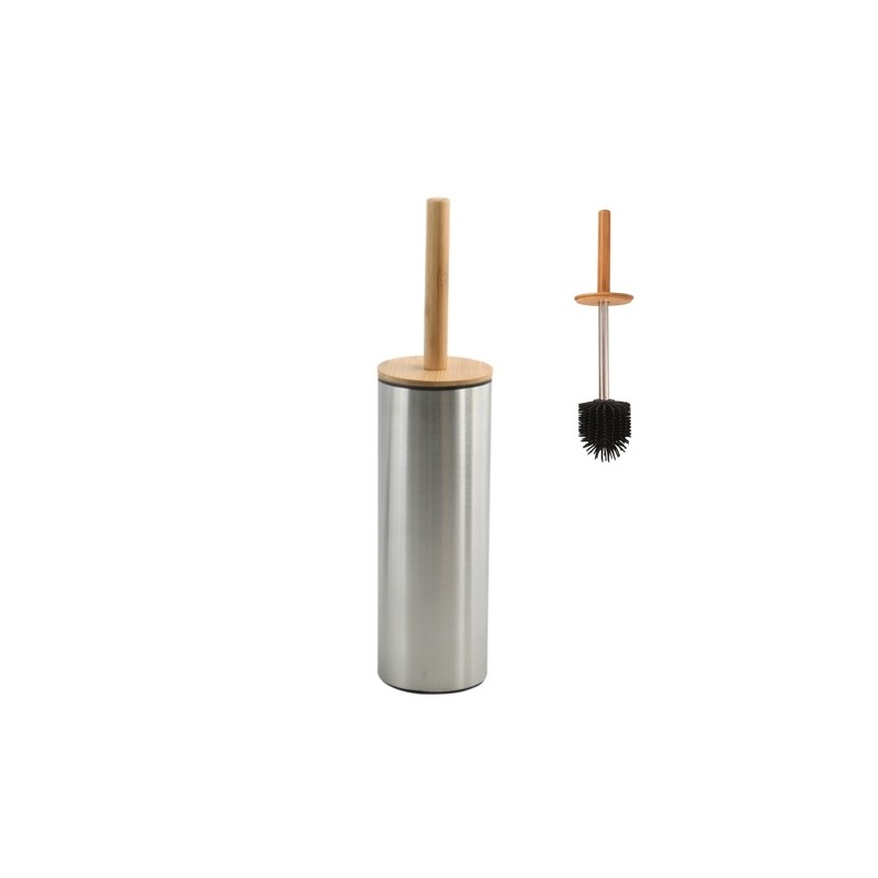 Toilet brush with steel & Bamboo holder ADONIS Brushed Stainless - Resistant silicone bristles Spirella