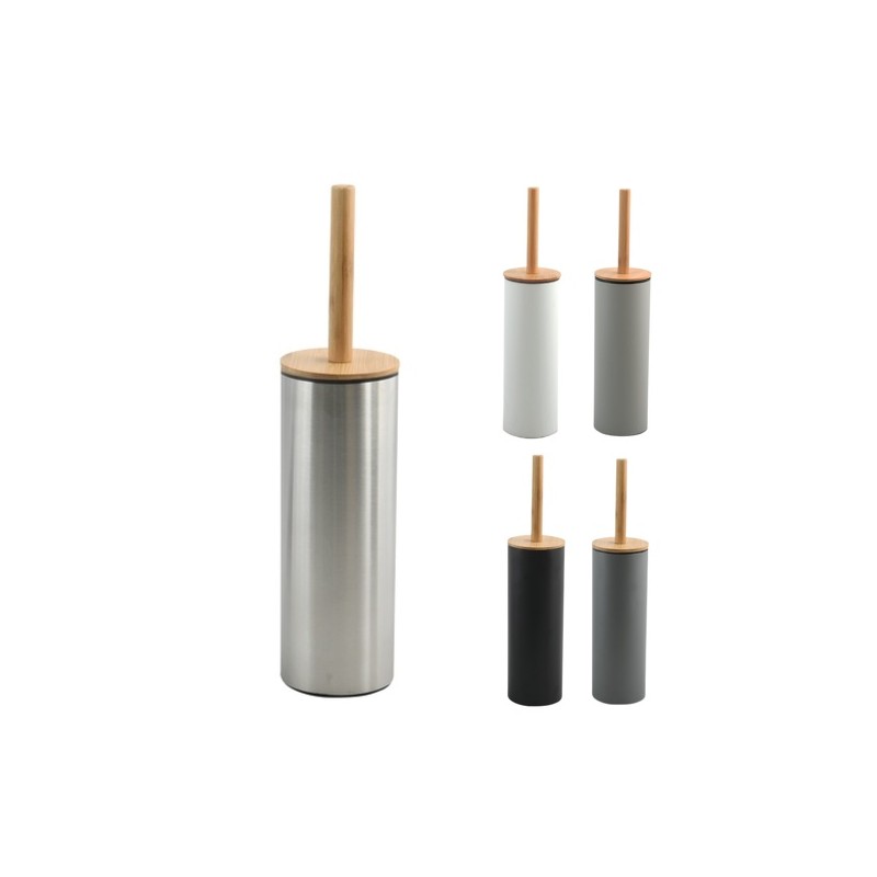 Escobillero con soporte Metalizado ADONIS de acero inoxidable y bambú - Cerdas resistentes de silicona Spirella