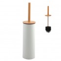 Brosse wc avec support Acier & Bambou ADONIS Blanc mat - Poils résistants en silicone Spirella
