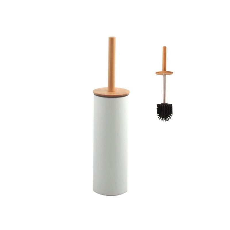 Spirella Toilettenbürste mit Halter aus Stahl und Bambus ADONIS Mattweiß