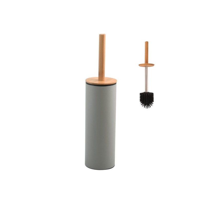 Brosse wc avec support Acier & Bambou ADONIS Taupe mat - Poils résistants en silicone Spirella