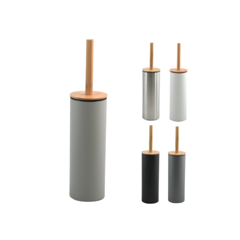 Brosse wc avec support Acier & Bambou ADONIS Taupe mat - Poils résistants en silicone Spirella