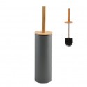 Toilet brush with steel & bamboo holder ADONIS Matt Dark Gray - Resistant silicone bristles Spirella