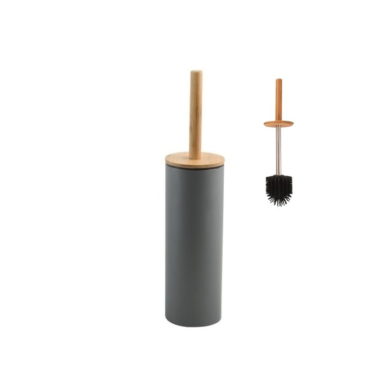 Brosse wc avec support Acier & Bambou ADONIS Gris Foncé mat - Poils résistants en silicone Spirella