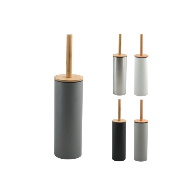 Escobillero con soporte de acero y bambú ADONIS Gris Oscuro Mate - Cerdas resistentes de silicona Spirella