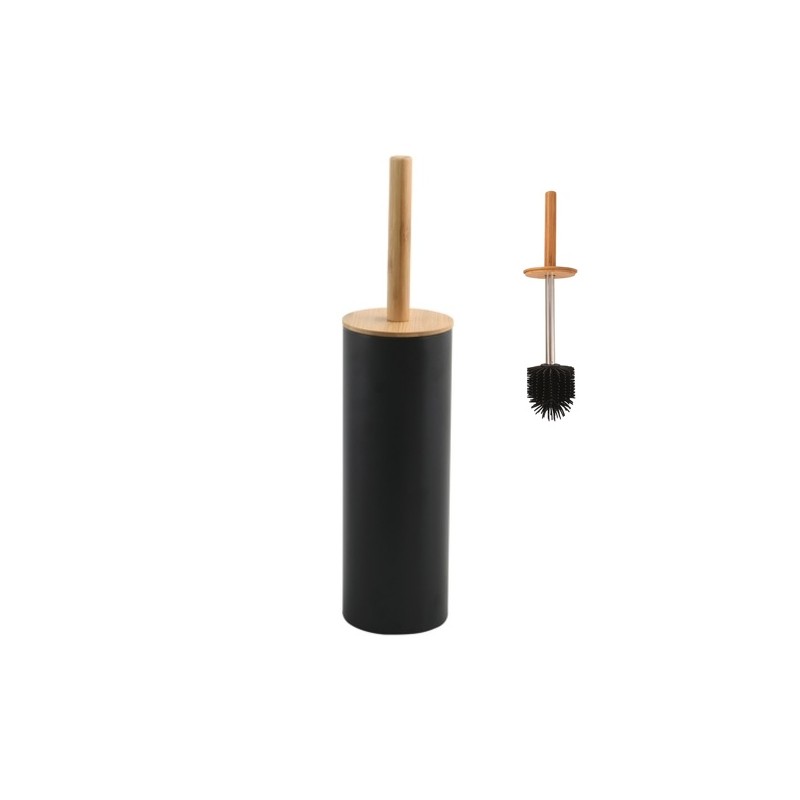 Brosse wc avec support Acier & Bambou ADONIS Gris Noir mat - Poils résistants en silicone Spirella