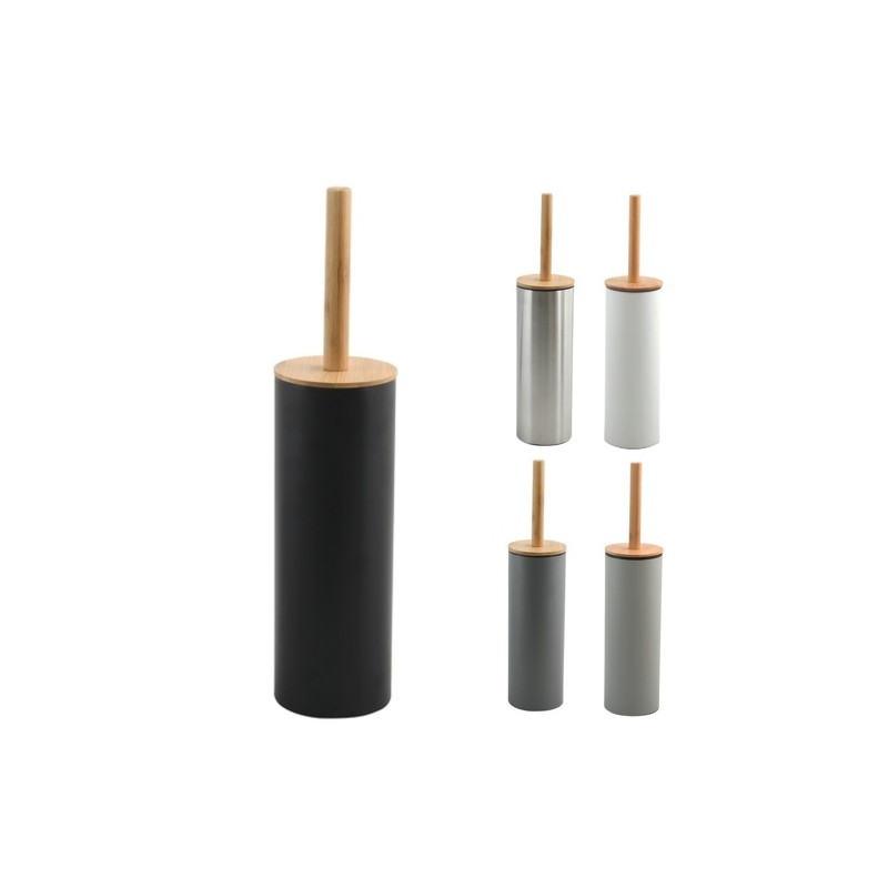Brosse wc avec support Acier & Bambou ADONIS Gris Noir mat - Poils résistants en silicone Spirella