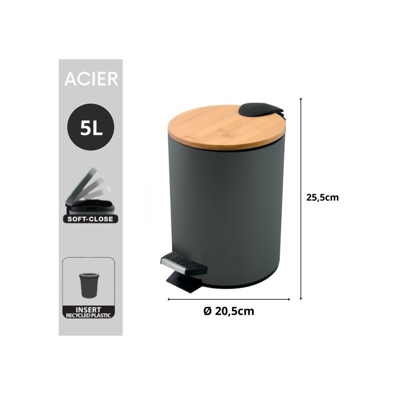 Set Poubelle à  pédale 5L & Brosse Wc ADONIS Gris Spirella