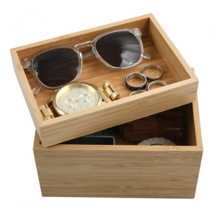 Boite Organisateur polyvalent 2 compartiments empilables Bambou ISALYS Beige MSV