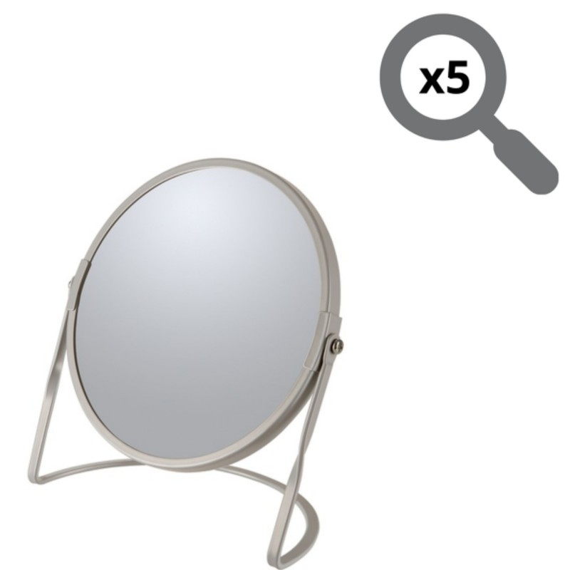 Miroir grossissant sur pied Acier AKIRA Taupe mat Spirella
