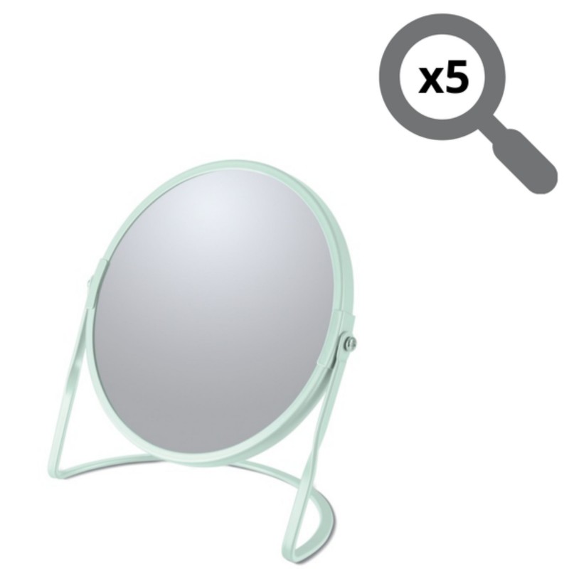 Miroir grossissant sur pied Acier AKIRA Vert Glacé mat Spirella