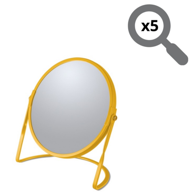 Magnifying mirror on base Steel AKIRA Saffron matt Spirella