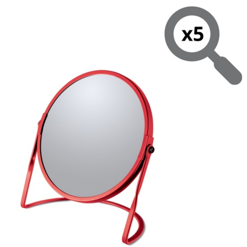 Miroir grossissant sur pied Acier AKIRA Rouge mat Spirella