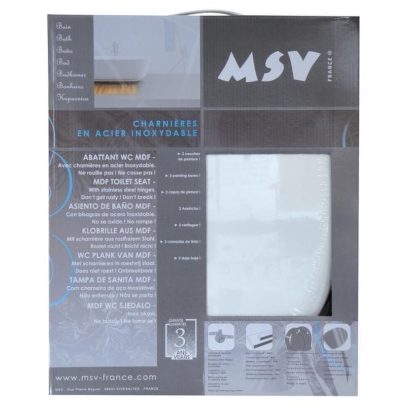 Sedile WC CLÉO in MDF bianco - Cerniere MSV in acciaio inossidabile