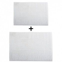 Juego de 2 alfombrillas de baño de microfibra CHENILLE 40x60 cm y 60x90 cm blanco MSV