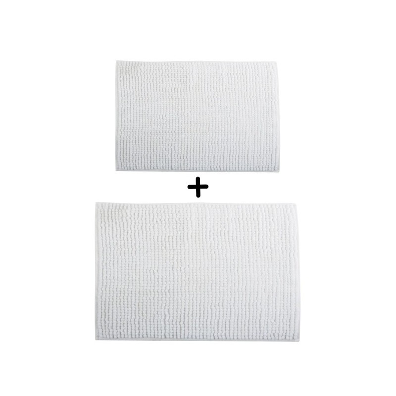 Set di 2 tappetini da bagno in microfibra CHENILLE 40x60cm e 60x90cm Bianco MSV