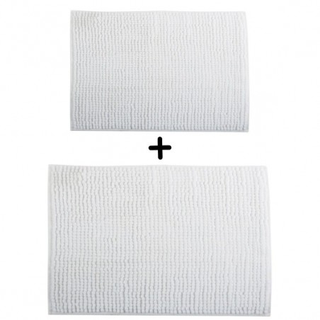 Set of 2 Microfiber bath mat CHENILLE 40x60cm & 60x90cm White MSV